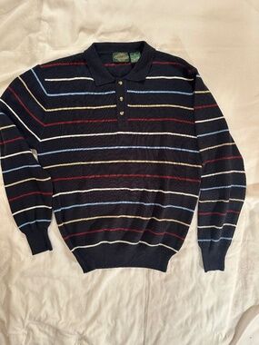 The Men's Store, L, navy with multicolor, horizontal  stripes